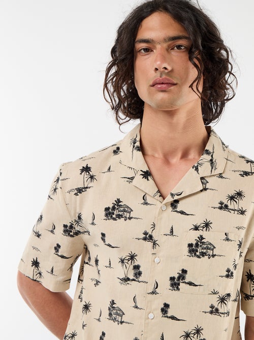 Overhemd van gemengd linnen met korte mouwen - Kiabi