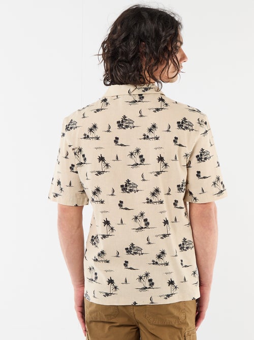 Overhemd van gemengd linnen met korte mouwen - Kiabi