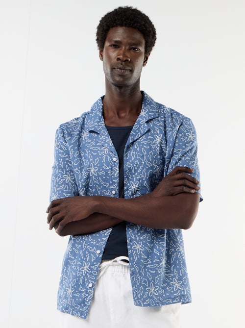 Overhemd van gemengd linnen met korte mouwen - Kiabi