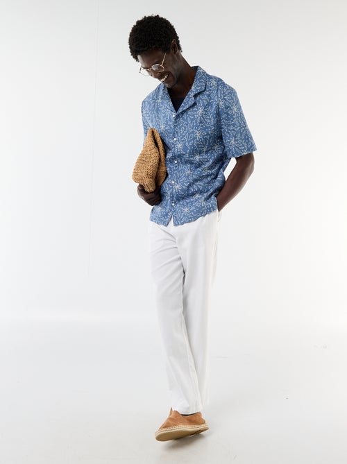 Overhemd van gemengd linnen met korte mouwen - Kiabi