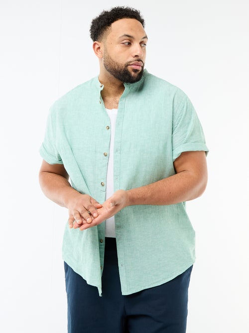 Overhemd van gemengd linnen met korte mouwen - Kiabi