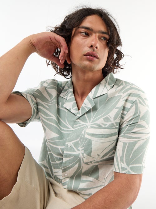 Overhemd van gemengd linnen met korte mouwen - Kiabi