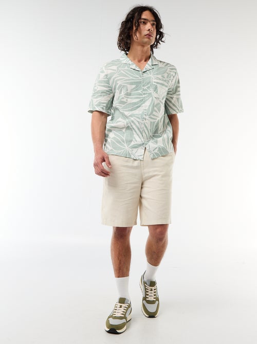 Overhemd van gemengd linnen met korte mouwen - Kiabi