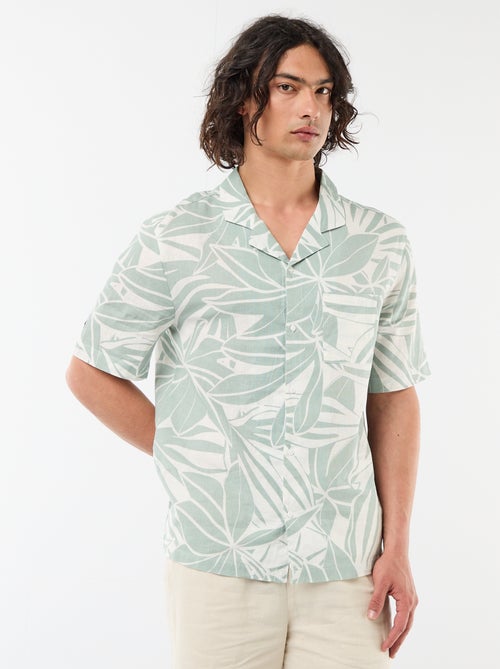 Overhemd van gemengd linnen met korte mouwen - Kiabi