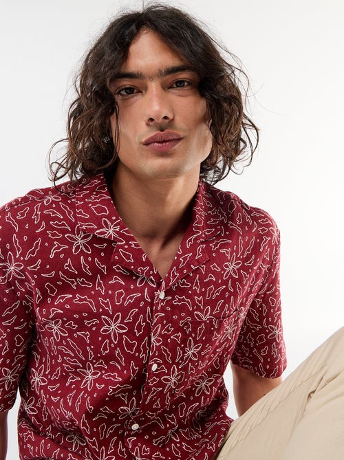 Overhemd van gemengd linnen met korte mouwen - Kiabi