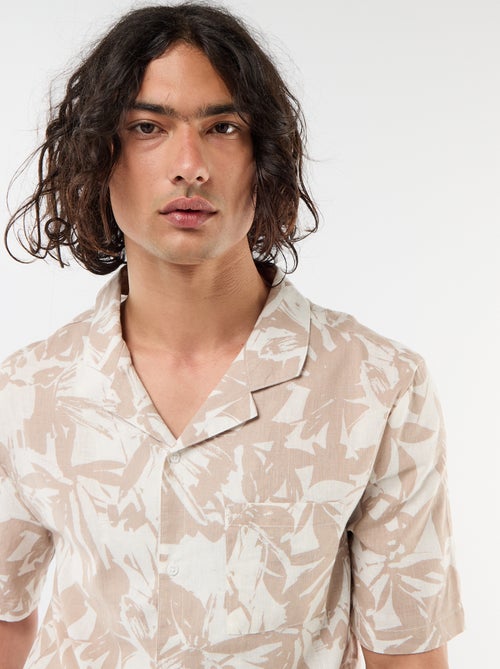 Overhemd van gemengd linnen met korte mouwen - Kiabi