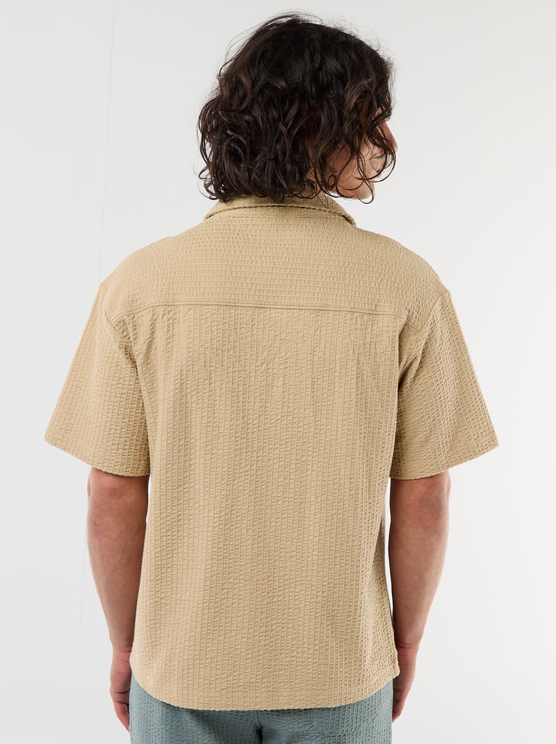 Overhemd van gewafelde jerseytricot met korte mouwen Biege - Kiabi
