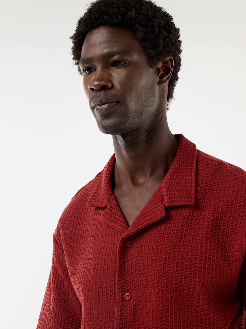 Overhemd van gewafelde jerseytricot met korte mouwen Rood - Kiabi