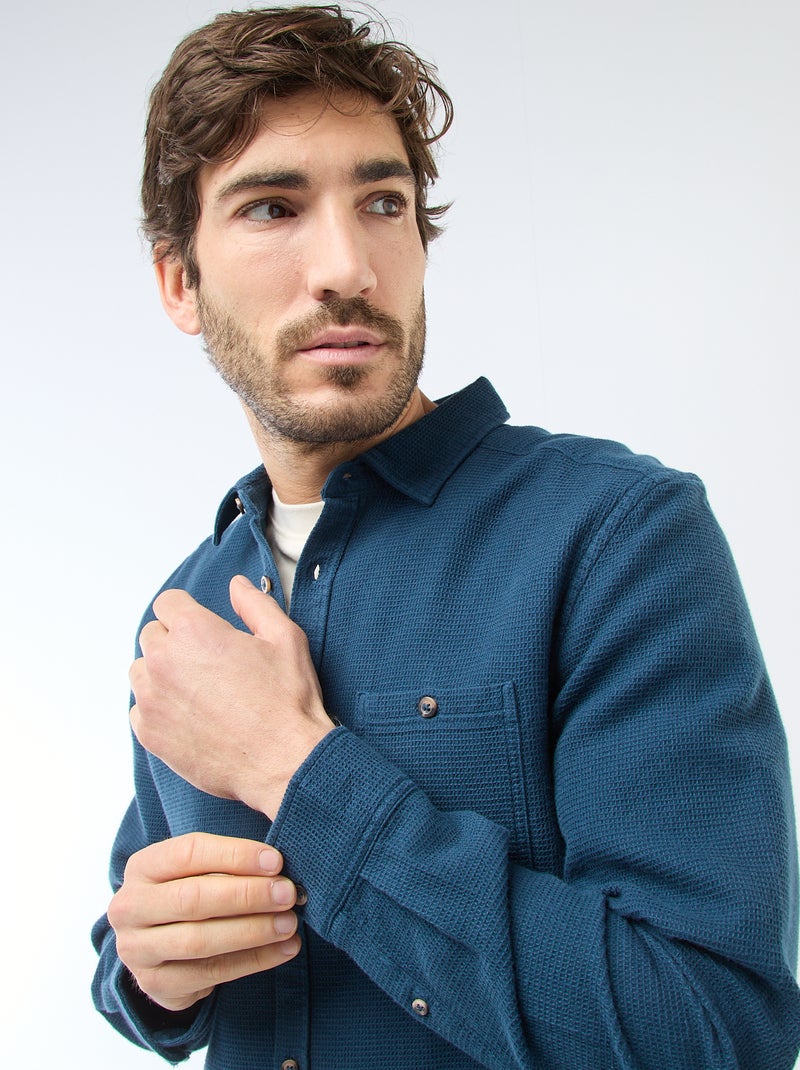Overhemd van gewafelde stof met lange mouwen Blauw - Kiabi