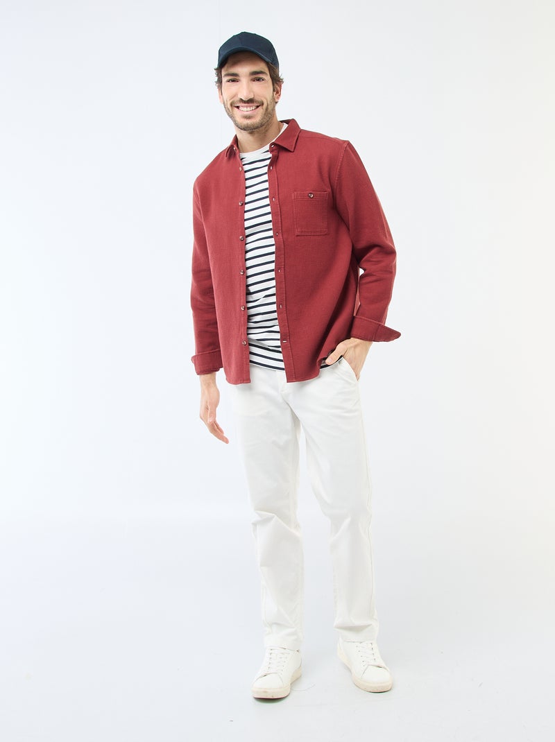 Overhemd van gewafelde stof met lange mouwen Rood - Kiabi