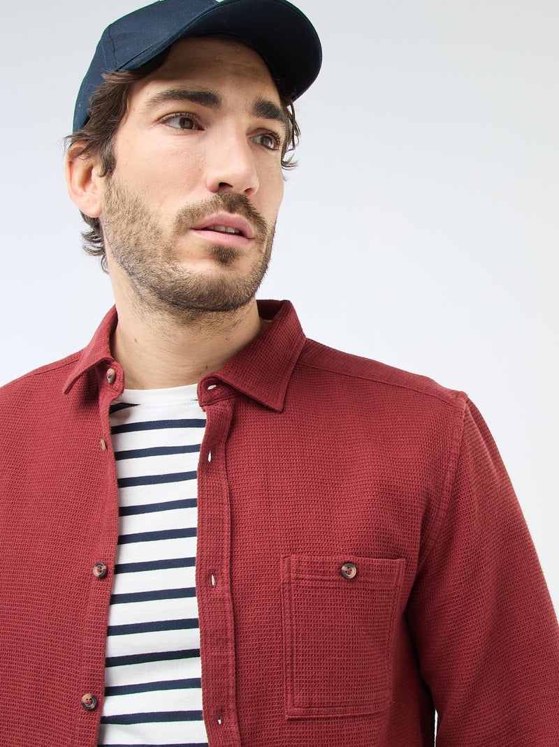 Overhemd van gewafelde stof met lange mouwen Rood - Kiabi
