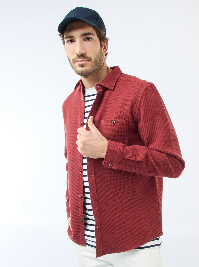 Overhemd van gewafelde stof met lange mouwen Rood - Kiabi