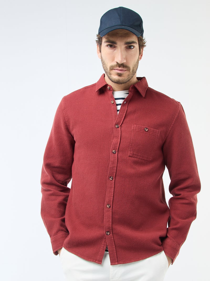 Overhemd van gewafelde stof met lange mouwen Rood - Kiabi