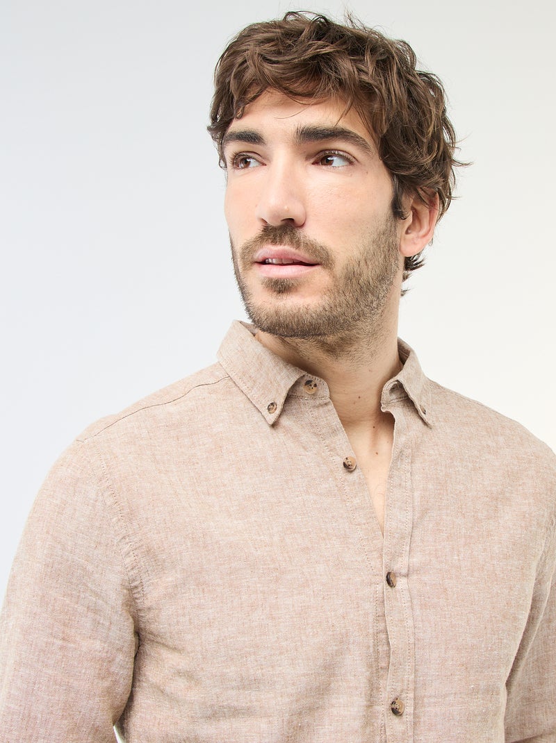 Overhemd van linnenmix Beige - Kiabi