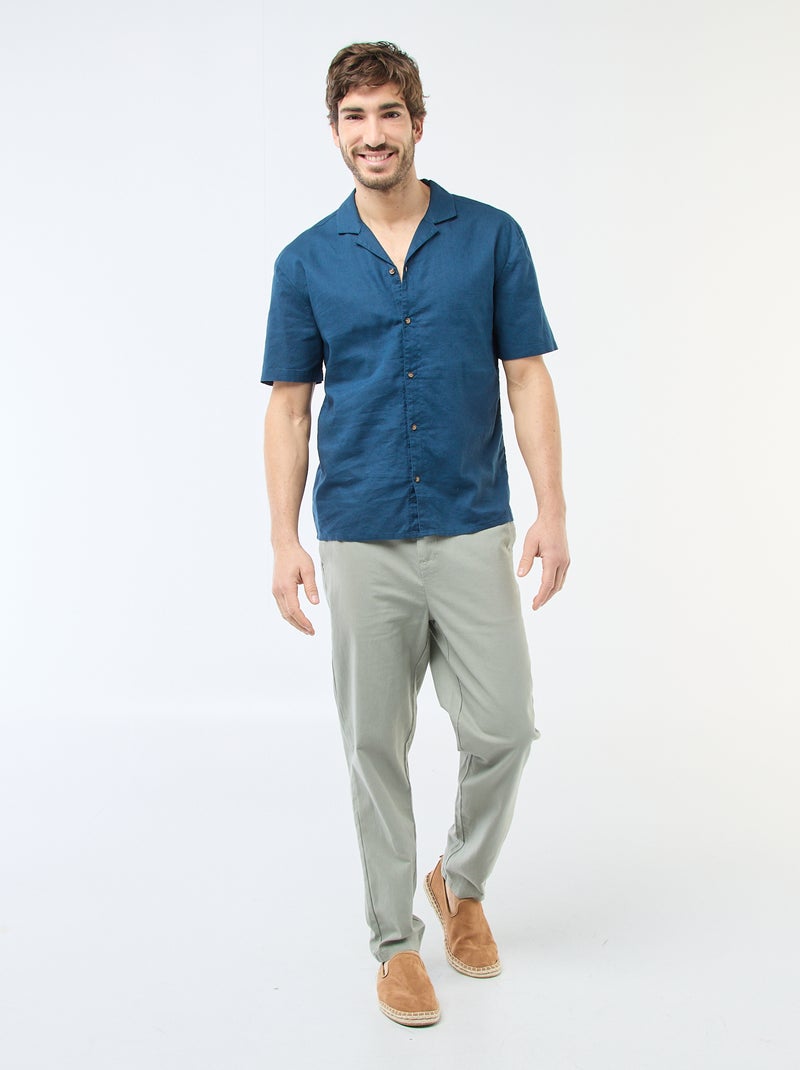 Overhemd van linnenmix Blauw - Kiabi