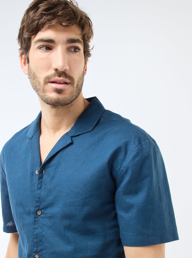 Overhemd van linnenmix Blauw - Kiabi