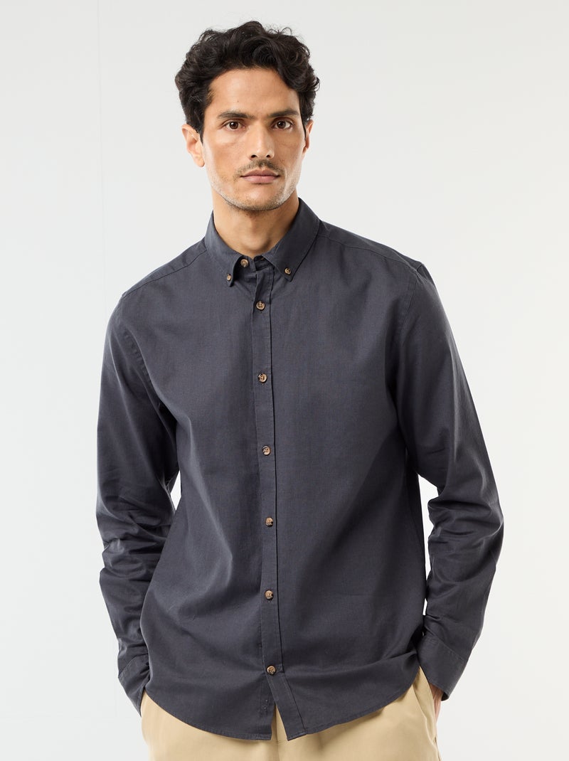 Overhemd van linnenmix Donkerblauw - Kiabi