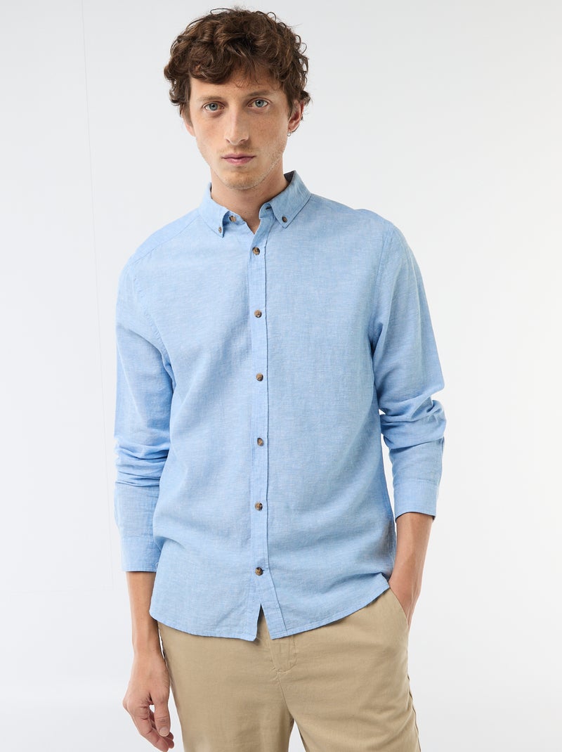Overhemd van linnenmix Lichtblauw - Kiabi