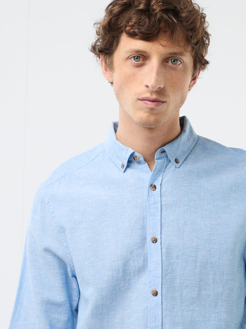Overhemd van linnenmix Lichtblauw - Kiabi