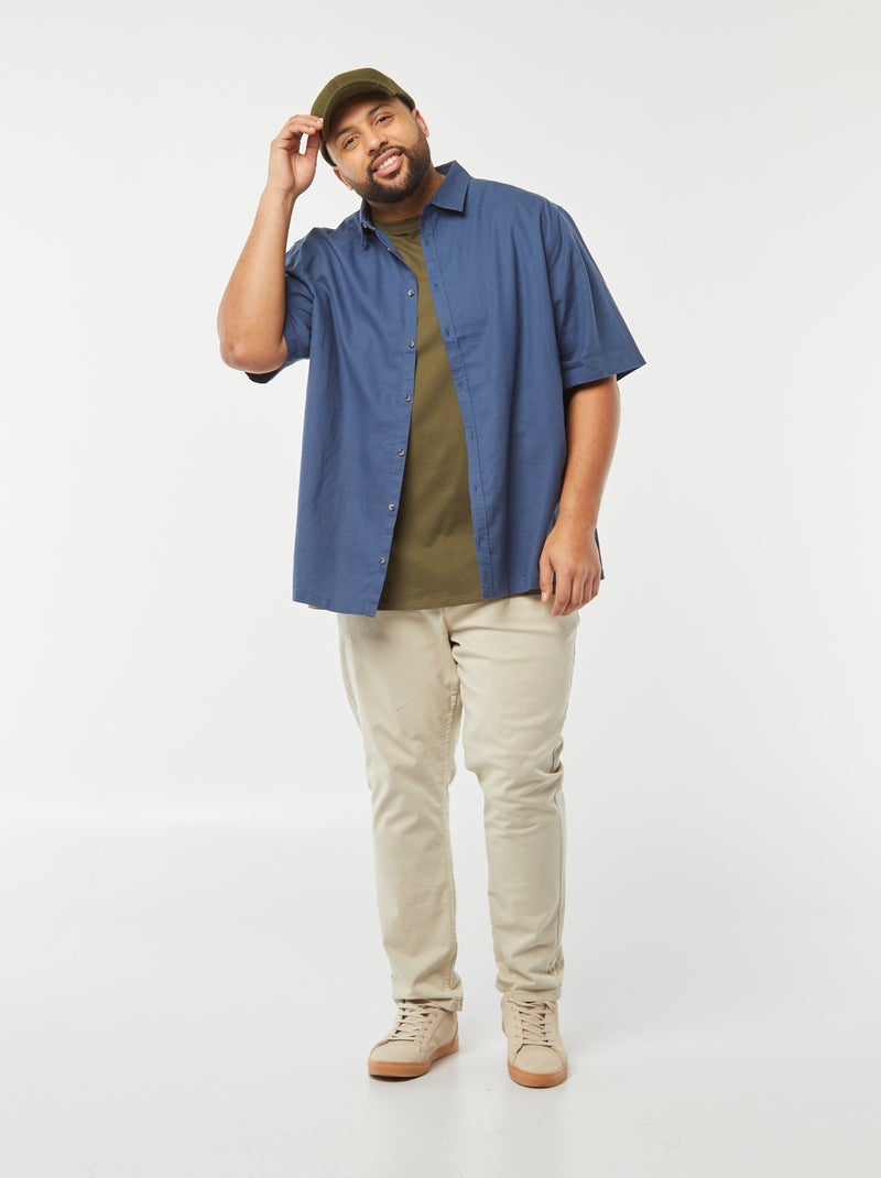 Overhemd van linnenmix met korte mouw BLAUW - Kiabi