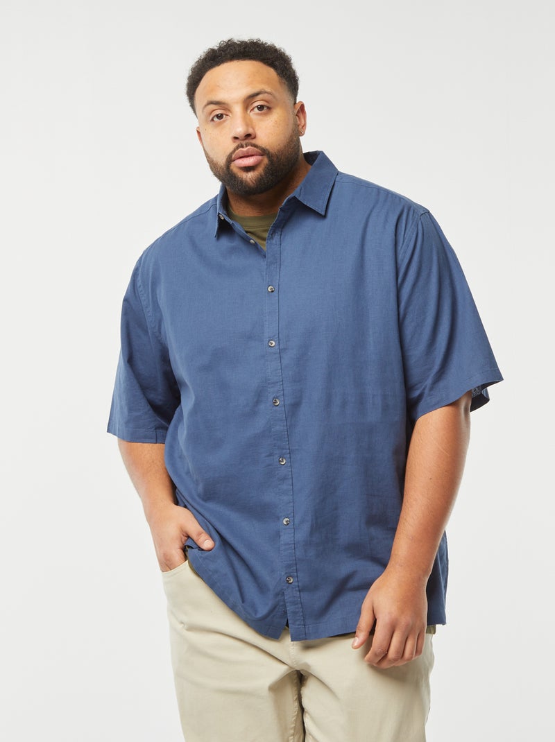 Overhemd van linnenmix met korte mouw BLAUW - Kiabi