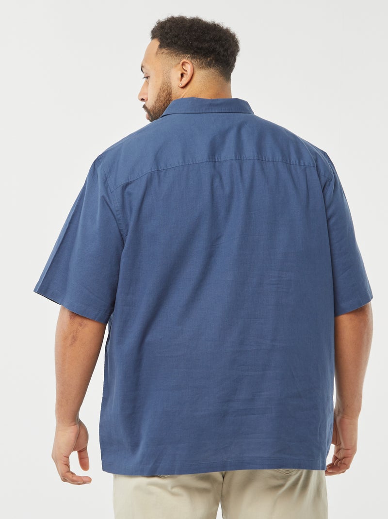 Overhemd van linnenmix met korte mouw BLAUW - Kiabi