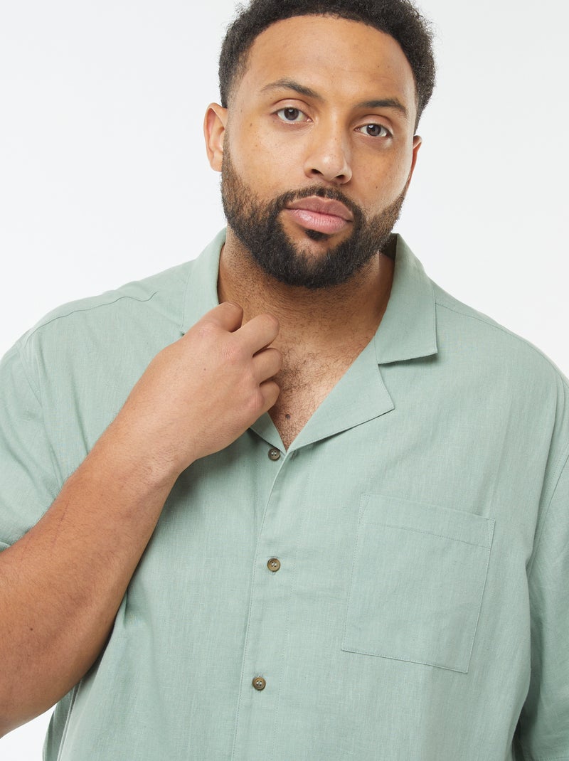 Overhemd van linnenmix met korte mouw Groen - Kiabi