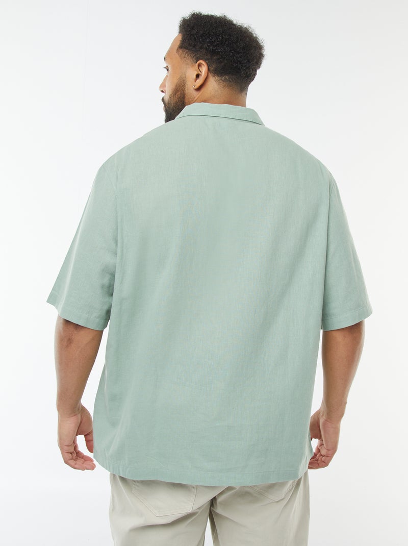 Overhemd van linnenmix met korte mouw Groen - Kiabi