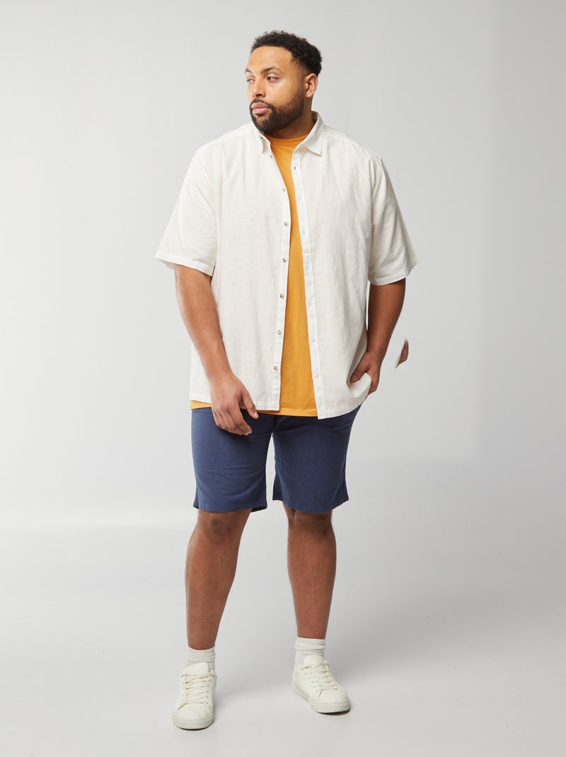 Overhemd van linnenmix met korte mouw WIT - Kiabi