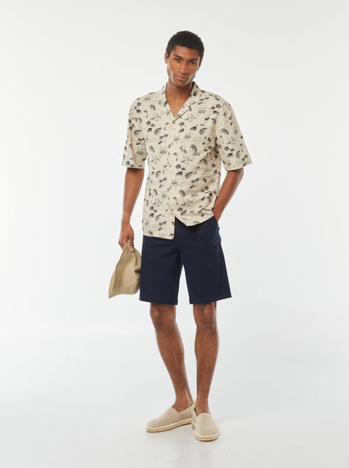 Overhemd van linnenmix met korte mouwen en print - Kiabi