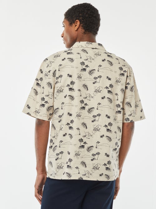 Overhemd van linnenmix met korte mouwen en print - Kiabi