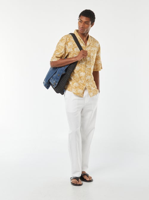 Overhemd van linnenmix met korte mouwen en print - Kiabi