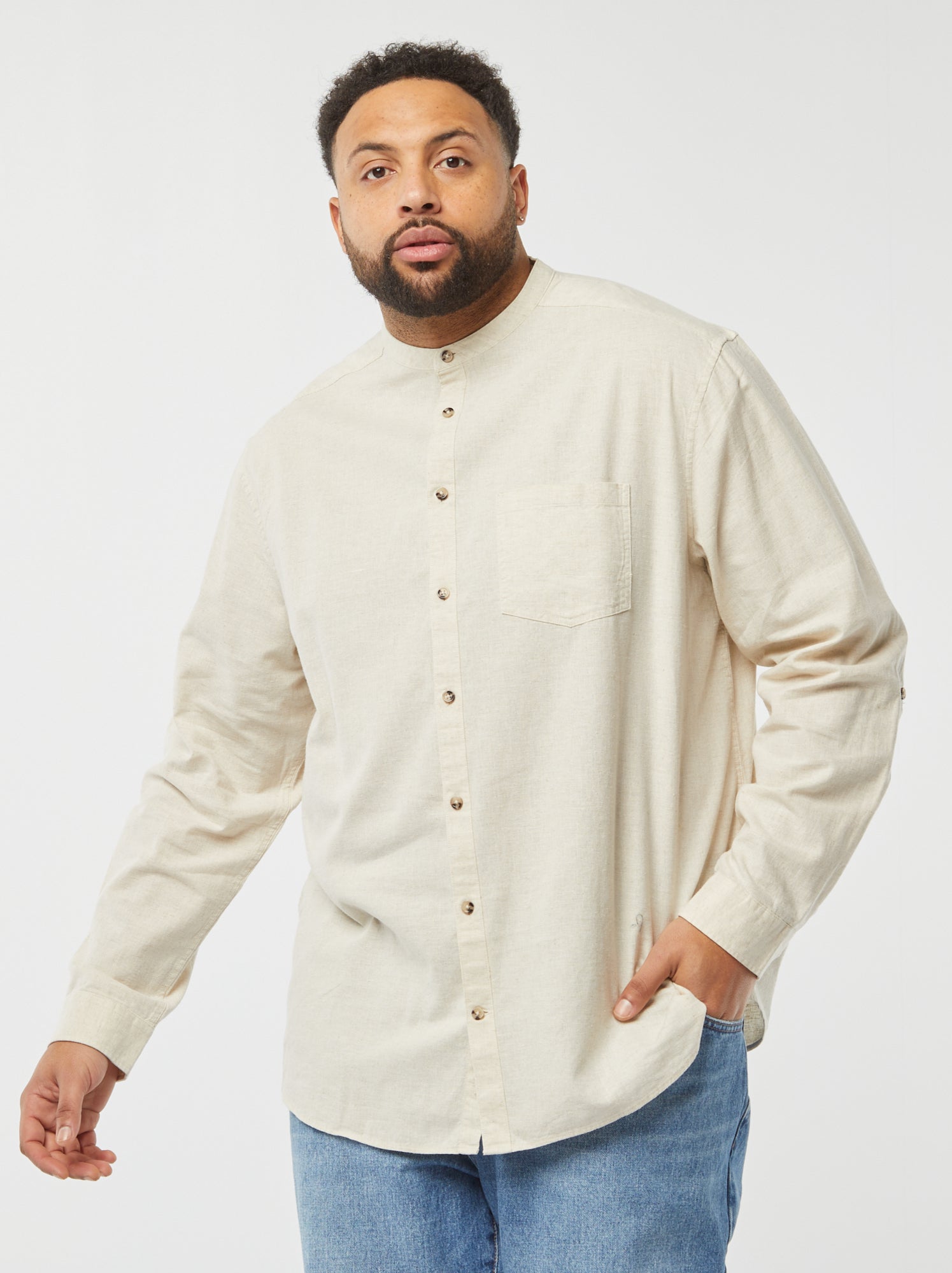 Mango Man linnen casual overhemd lichtblauw