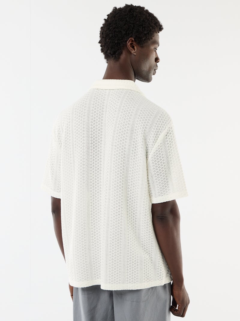 Overhemd van opengewerkt breisel met korte mouwen Wit - Kiabi