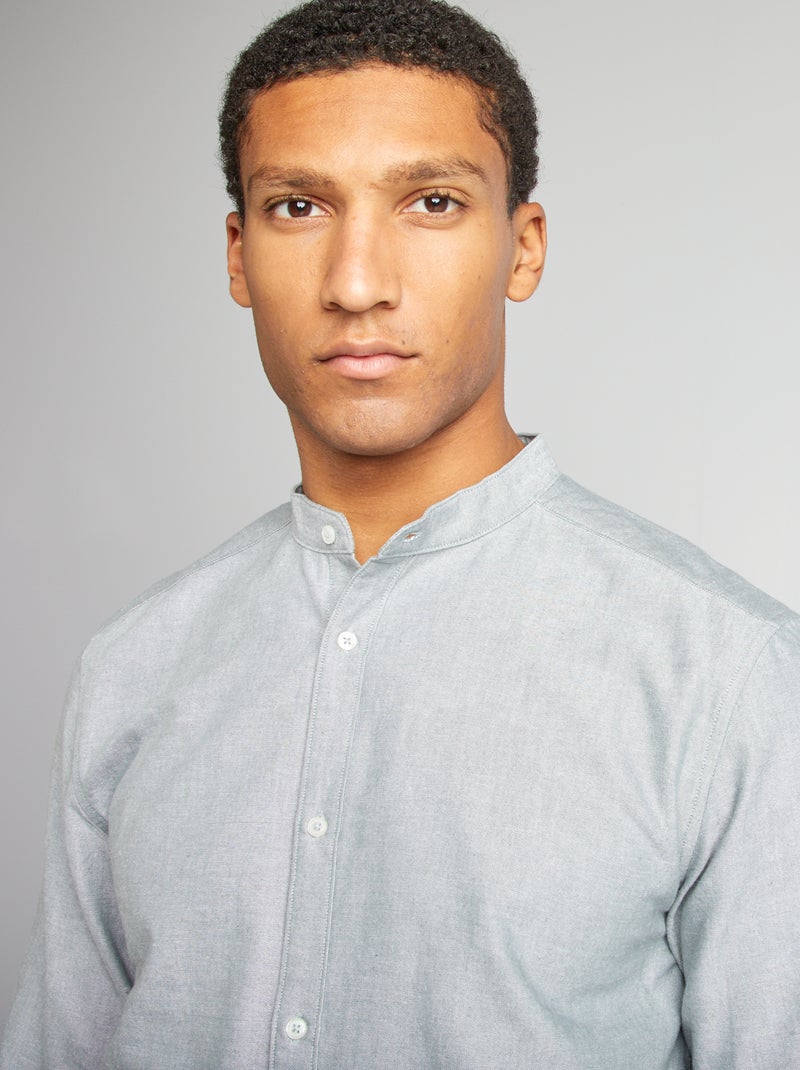 Overhemd van Oxford-katoen met maokraagje GROEN - Kiabi