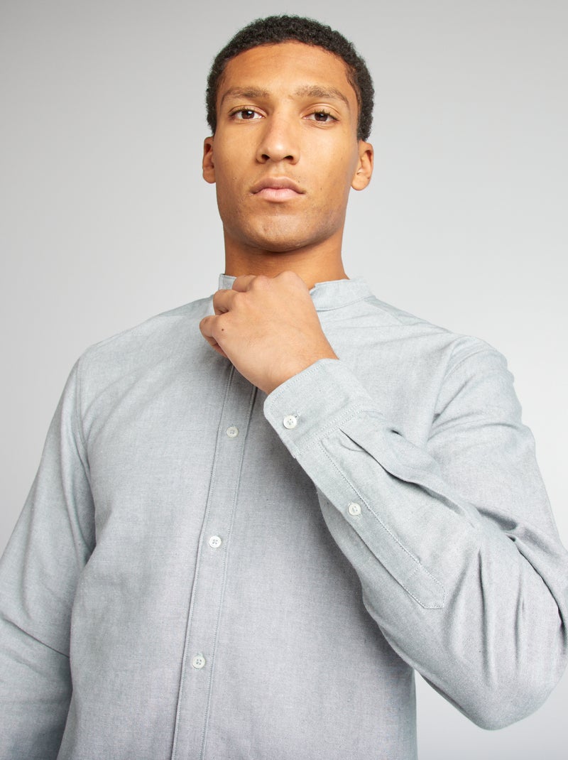 Overhemd van Oxford-katoen met maokraagje GROEN - Kiabi