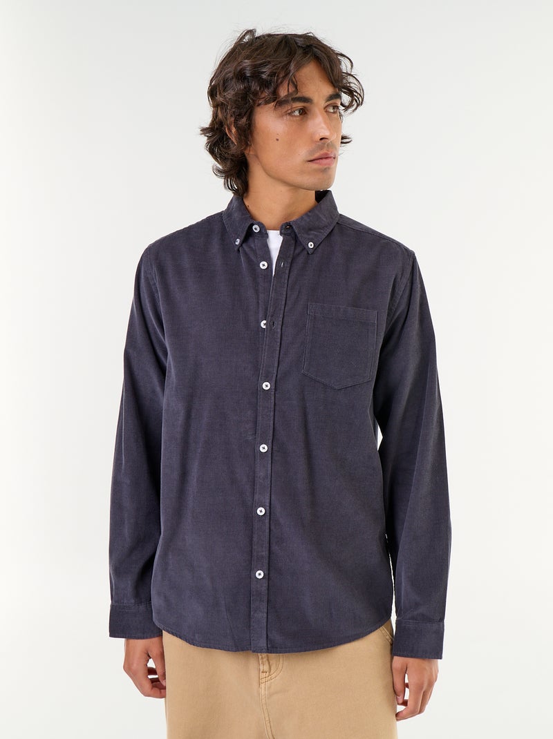 Overhemd van ribfluweel Blauw - Kiabi