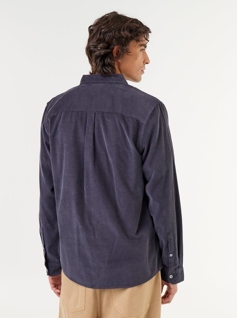 Overhemd van ribfluweel Blauw - Kiabi
