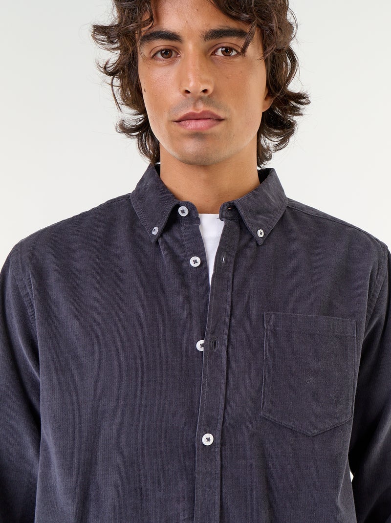 Overhemd van ribfluweel Blauw - Kiabi