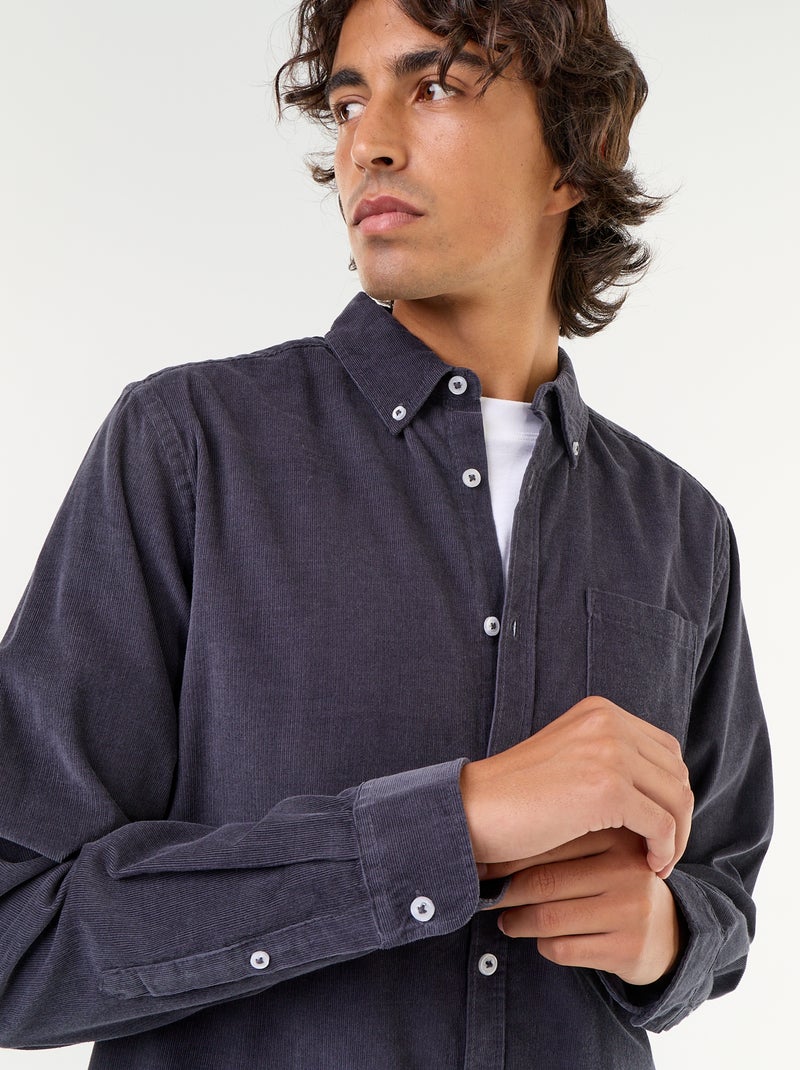 Overhemd van ribfluweel Blauw - Kiabi