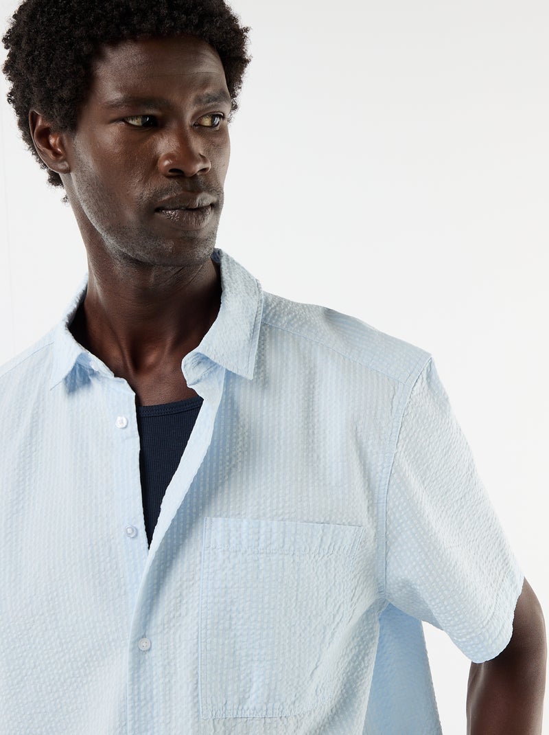 Overhemd van seersucker met korte mouwen Blauw - Kiabi