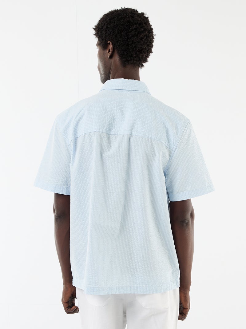 Overhemd van seersucker met korte mouwen Blauw - Kiabi