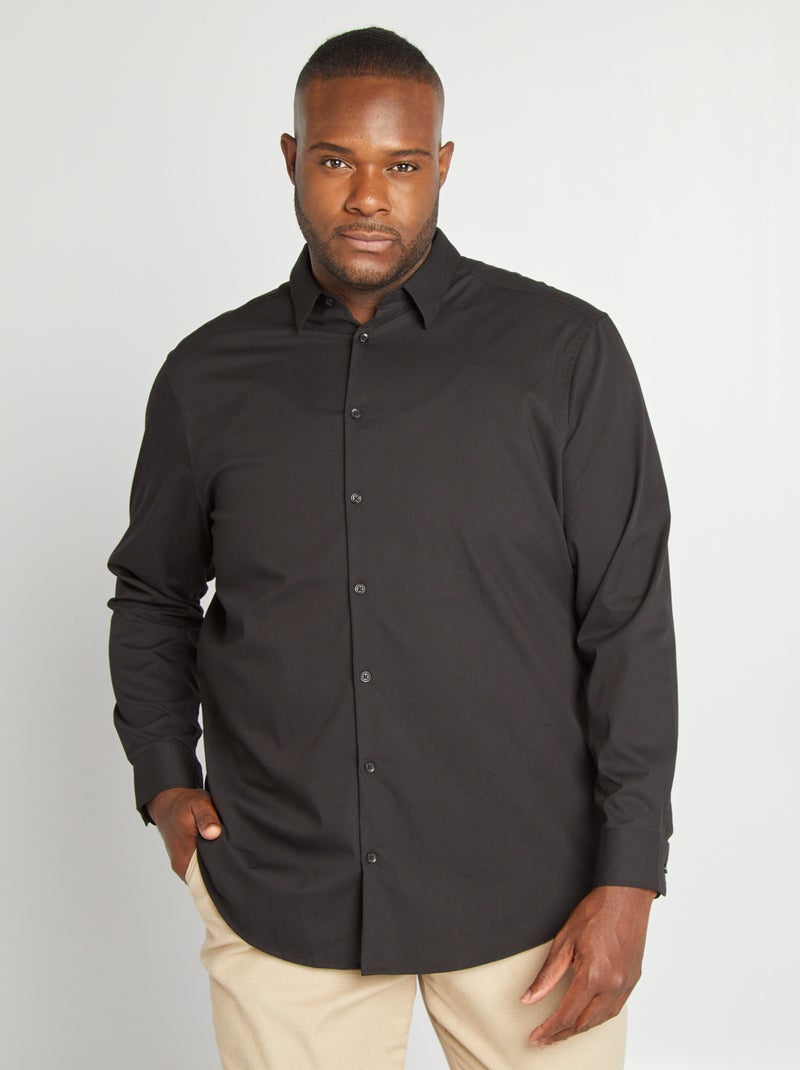 Overhemd van stretch twill zwart - Kiabi
