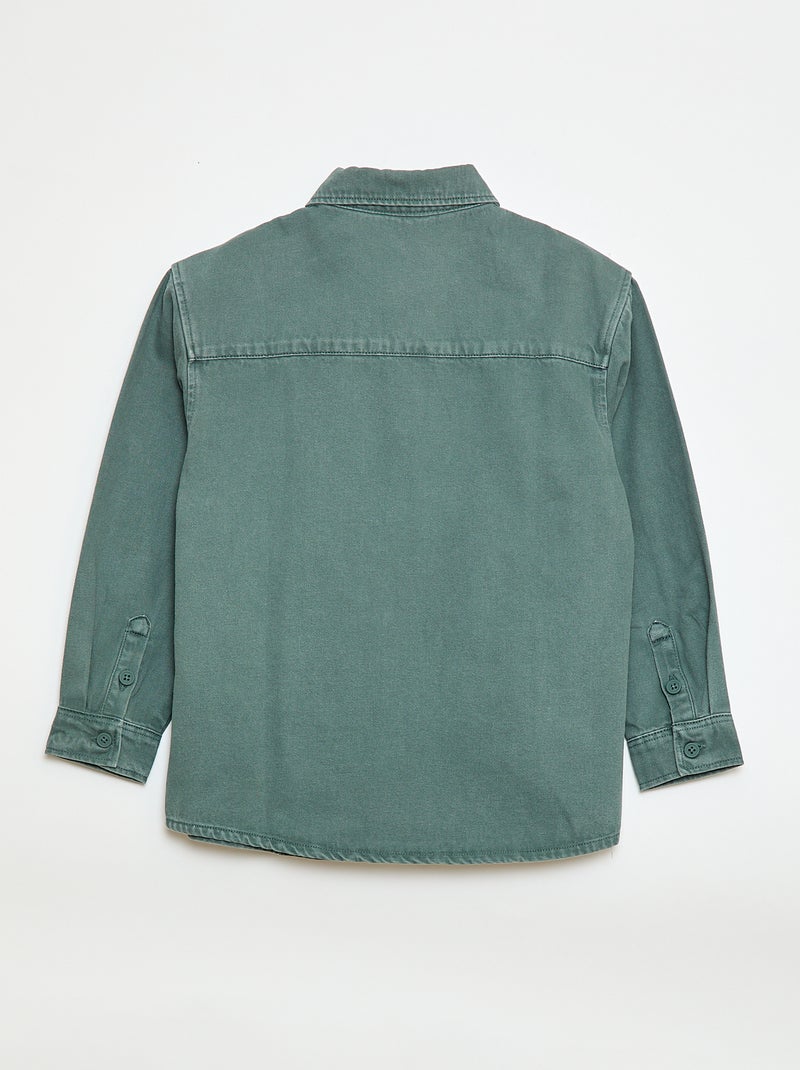 Overhemd van twill met 2 opgestikte borstzakjes Groen - Kiabi