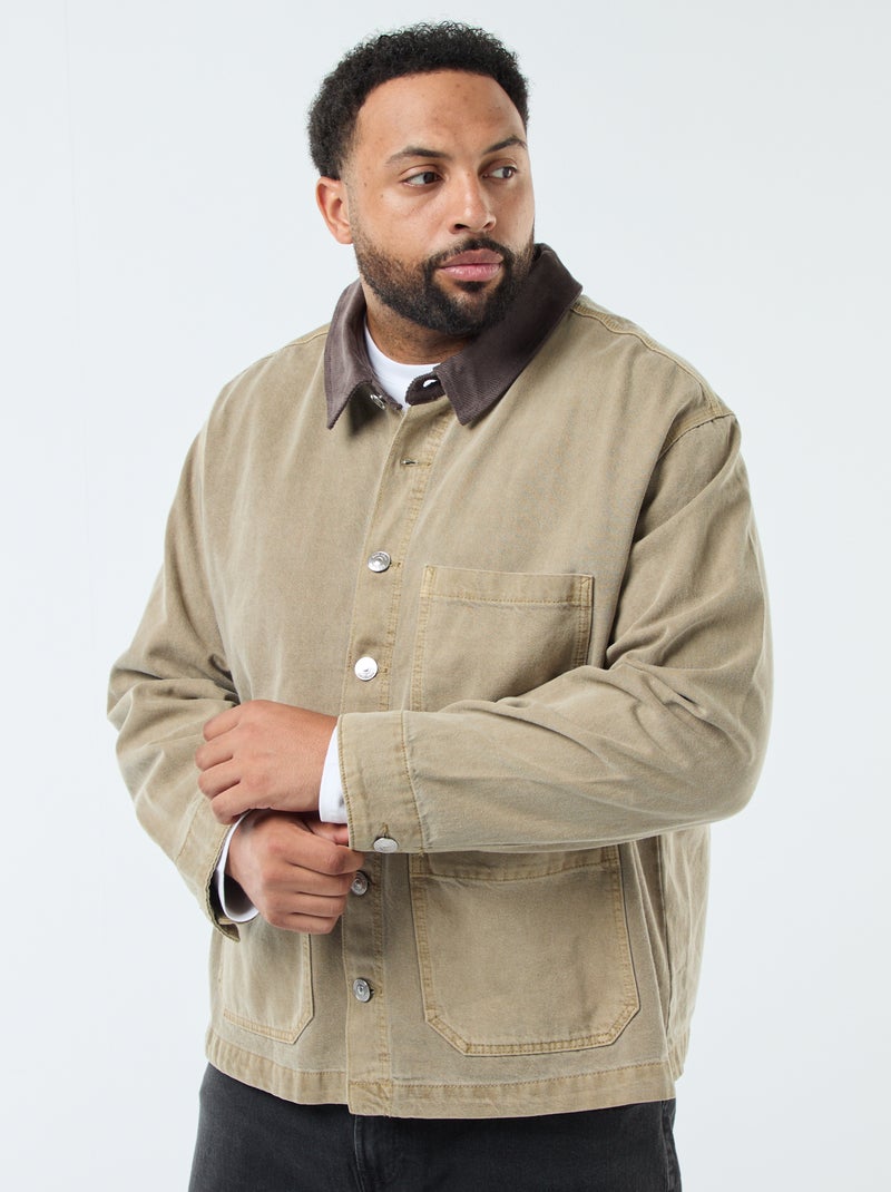 Overhemd van twill met contrasterend kraagje Kaki - Kiabi