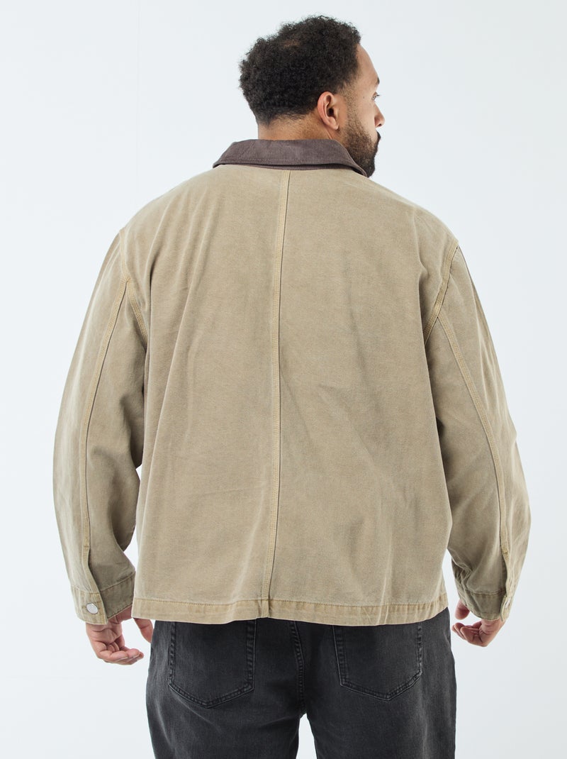 Overhemd van twill met contrasterend kraagje Kaki - Kiabi