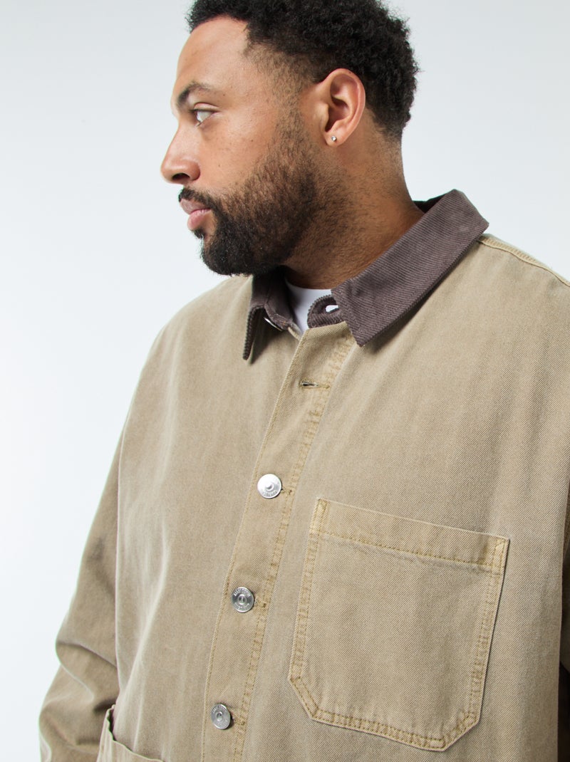 Overhemd van twill met contrasterend kraagje Kaki - Kiabi