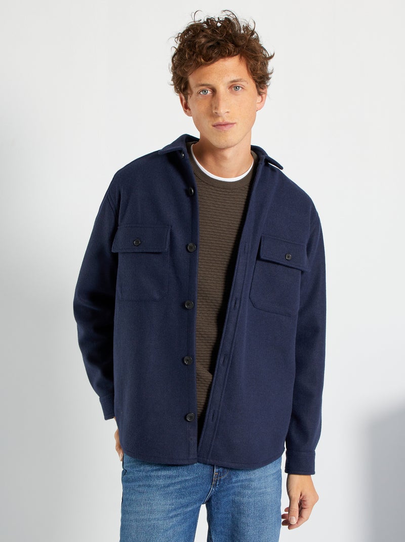 Overhemd van wollen stof BLAUW - Kiabi