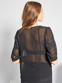 Overhemdbloes van voile met borduurwerk - Kiabi