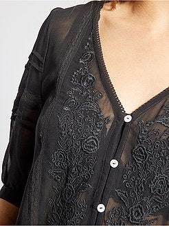 Overhemdbloes van voile met borduurwerk - Kiabi